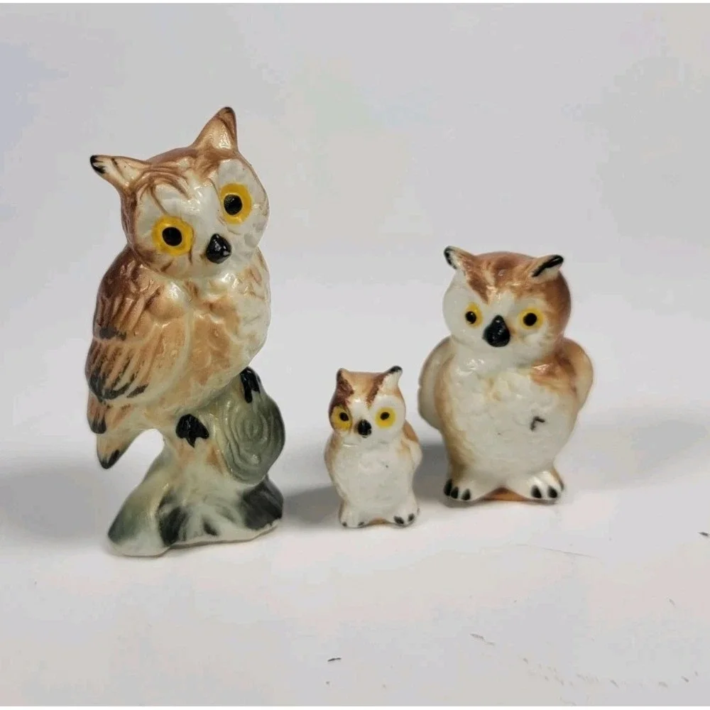 Small Vintage Owl Figurine Bone China Hand-Painted Collectible Decor